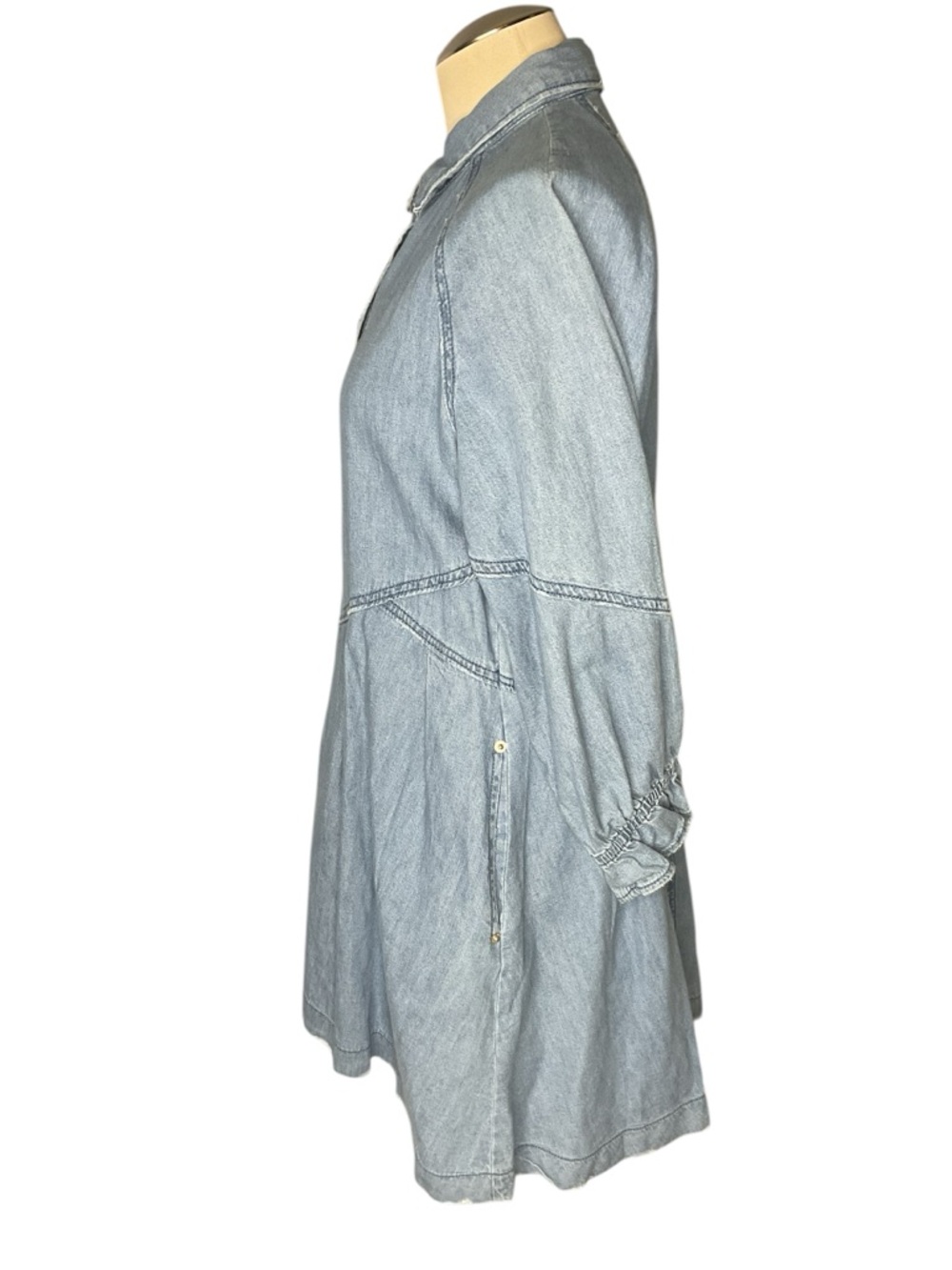 We The Free Denim Shirt Dress Small Blue Chambray Button Front Boho - Picture 3 of 7